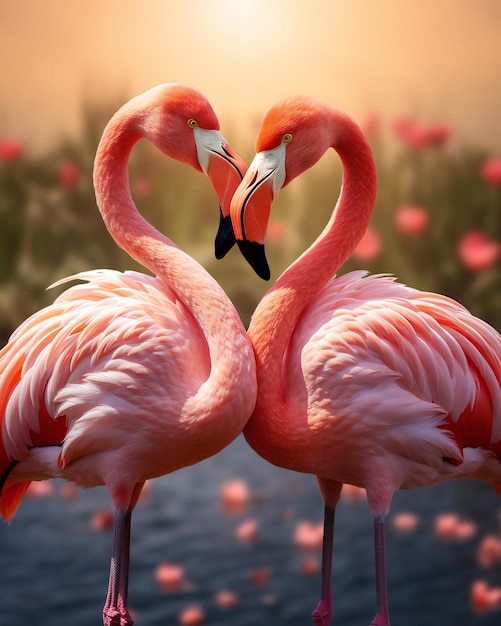 Flamingos formen Herz in blauen Gewässern in Harmonie mit der Natur