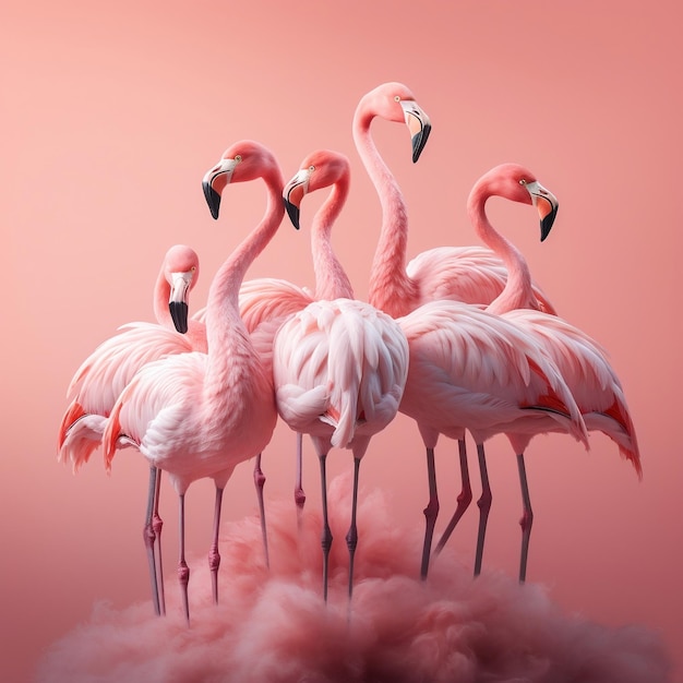 Flamingos humanizados Flamingos na ilustração de fundo rosa IA generativa