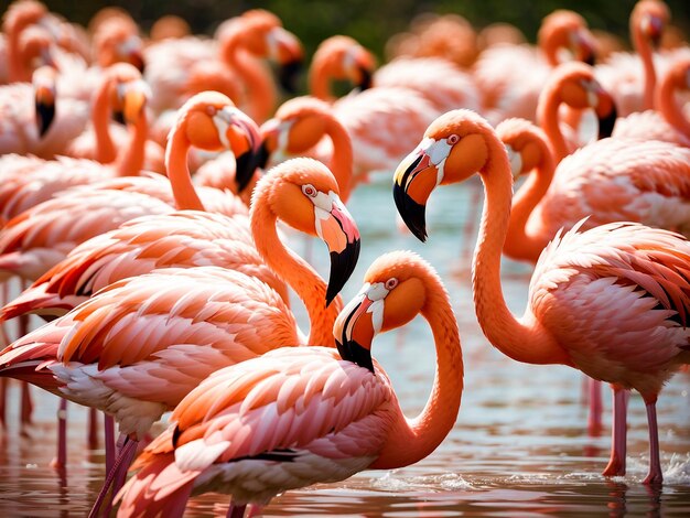 flamingos na margem do rio gerados por IA