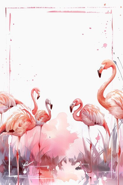 Foto flamingos serenos em uma delicada cena de aquarela