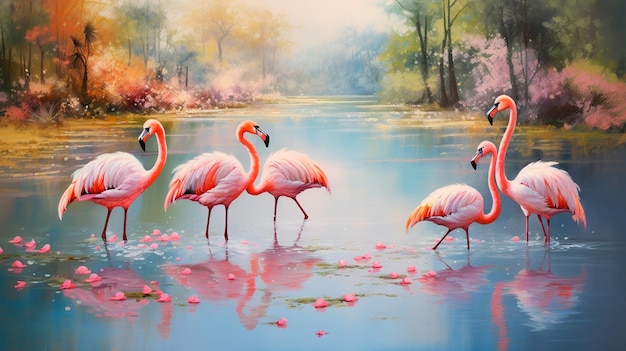 Flamingos und Schwäne