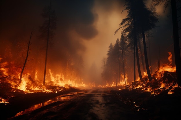 Flammen verschlingen den Wald und hinterlassen eine Spur der Verwüstung