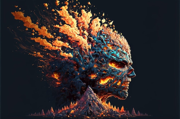 Flammender Kopf im Pixel-Art-Stil