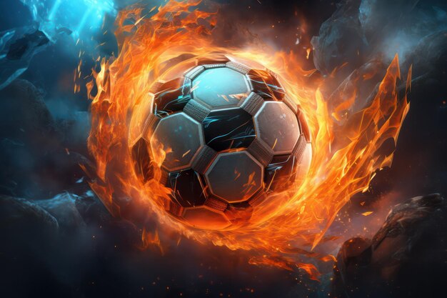 Flammender Siegesfußball umgeben von feuriger Energie