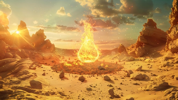 Flammenfeuer in der Wüste 3D-Rendering