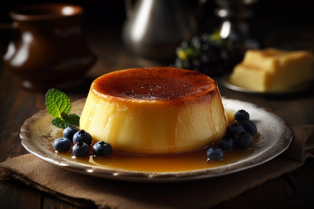 Un flan con arándanos