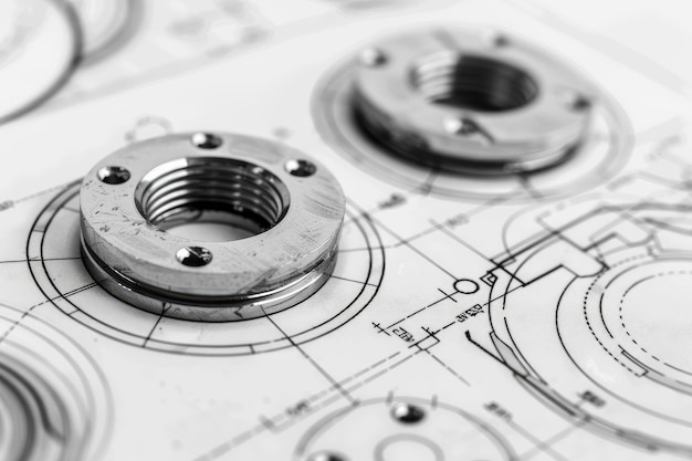 Flanges de acero para la producción industrial en el dibujo técnico