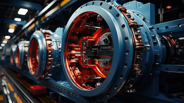 Flanges e ligações de tubos para bombas na sala de produção de uma planta tecnológica industrial