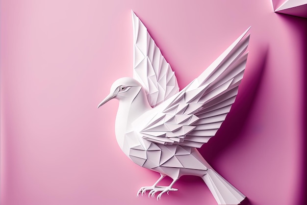 Foto flappernde weiße papierflügel auf einem rosa hintergrund, um einen vogel zu machen copy space origami illustration