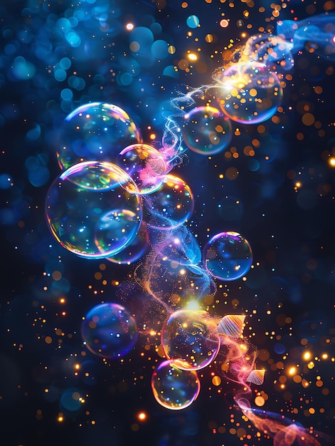 Flares de luz de bolha com flares de brilho flutuantes e textura brincalhona de Pa brilhante Y2K Collage Light Art
