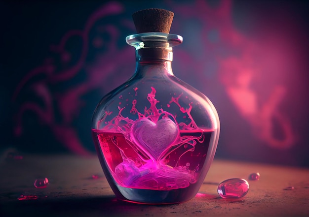 Flasche mit rosa flüssigem Liebestrank