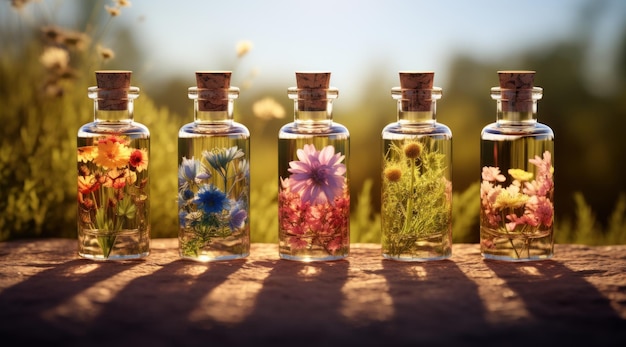 Flasche Naturkosmetik Bio-Produkt aus Pflanzen und Blumen Kräutertubenkosmetik für die Hautpflege Natur Schönheit Wissenschaft Medizin Labortest