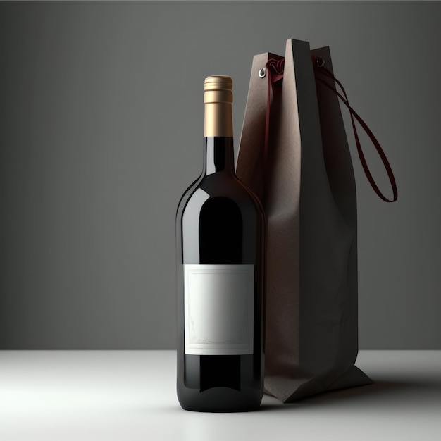 Flasche Wein mit leerem Etikett und Taschenmodell