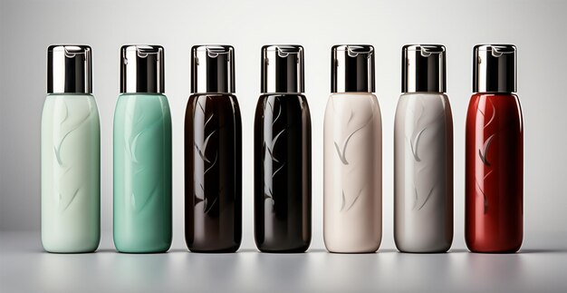 Flaschen mit Sahne auf hellem Hintergrund, Schönheitskonzept, KI-generiertes Bild