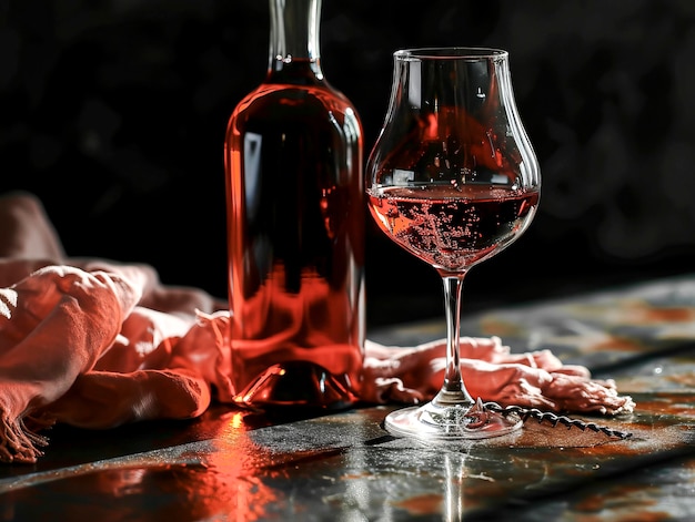 Flaschen und Gläser mit Rotwein auf dem Tisch