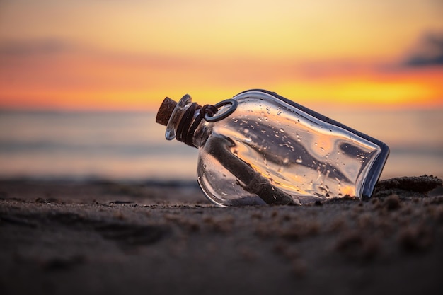 Flaschenpost gegen den Sonnenuntergang