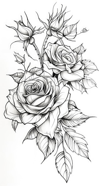 Flash de tatuaje de rosas generado por IA Imagen