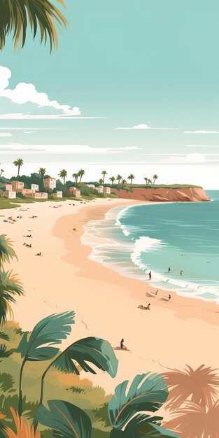 Flat 2d Illustration of Beaches Scene ohne Wasserzeichen