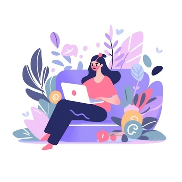 Flat Design eine Frau sitzt in einem Stuhl mit einem Laptop