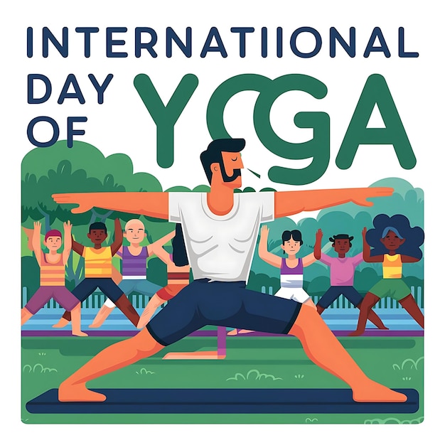 Flat Design Internationaler Tag des Yogas Silhouette eines selbstbewussten halbnackten Mannes
