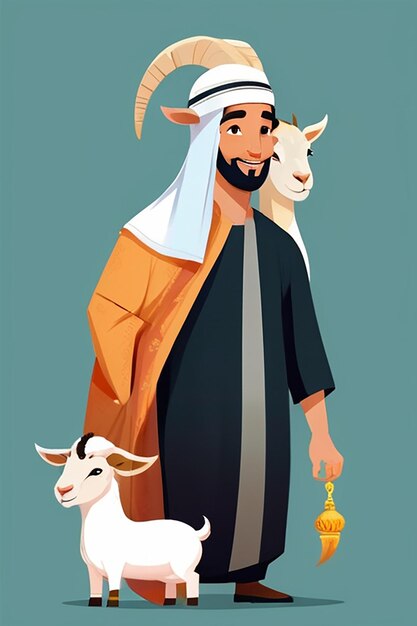 Flat Eid alAdha Illustration mit Ziege und Mann