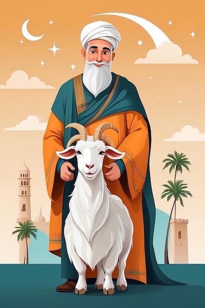 Flat Eid alAdha Illustration mit Ziege und Mann