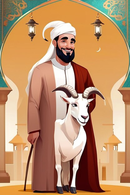 Flat Eid alAdha Illustration mit Ziege und Mann