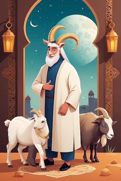 Flat Eid alAdha Illustration mit Ziege und Mann