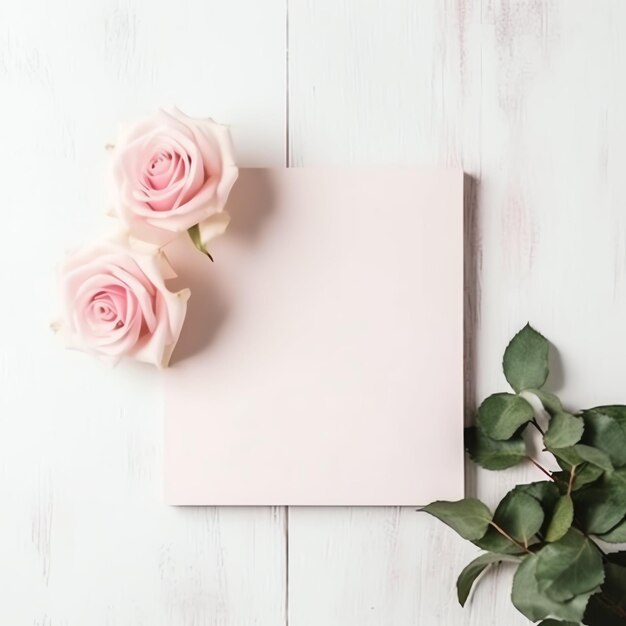 Foto flat lay von valentinstag konzept mit blumen und bouquet von schönen rosa rosen mit kopierraum