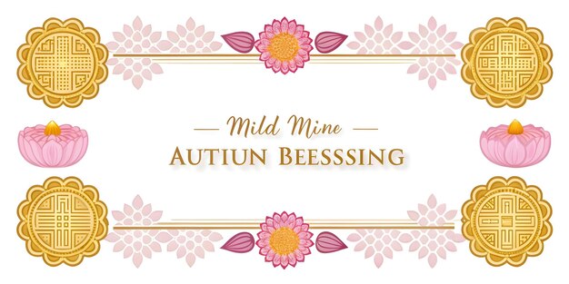 Flat Mooncake und Lotus Border Frame mit Copy Space Konzept als ein Border-Frame mit einem Mooncake