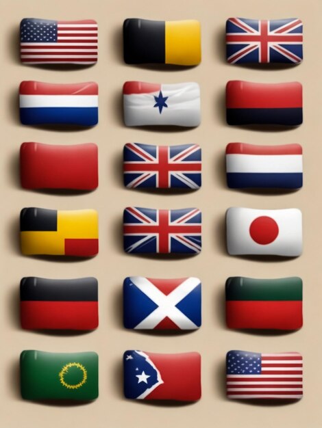 Flat Round Most Popular Flags Vector Collection Vector Set de Ícones de Bandeira Nacional