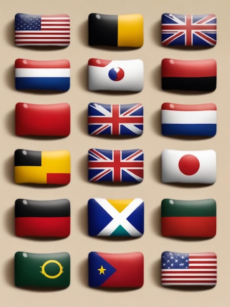 Flat Round Most Popular Flags Vector Collection Vector Set de Ícones de Bandeira Nacional