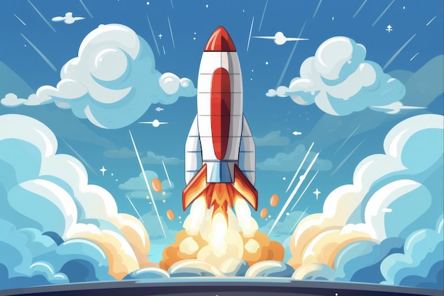 Flat Style Rocket Launch Illustration Perfeito para Startup de Negócios ou Projeto Banner Criativo