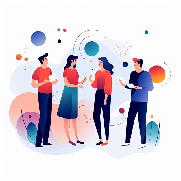 Foto flat vector style illustration a diverse group of people talking and collaborating on white background v 52 job id 5531f49d5bfb42ffa29d59b8b2880ed3