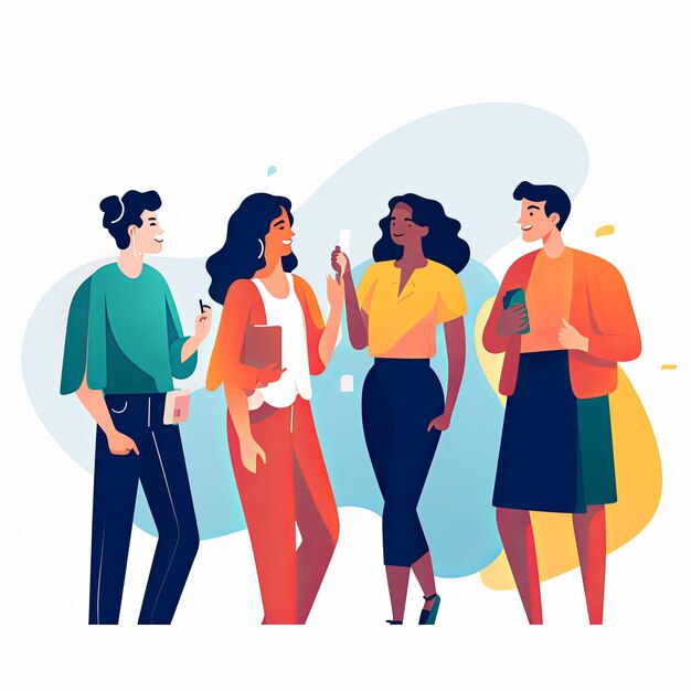 Foto flat vector style illustration a diverse group of people talking and collaborating on white background v 52 job id 68f563af2d884479acdfa4e4c1650662