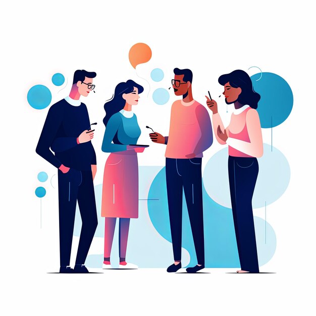 Foto flat vector style illustration a diverse group of people talking and collaborating on white background v 52 job id 73da1343008d4a58849743220f6d6eb8