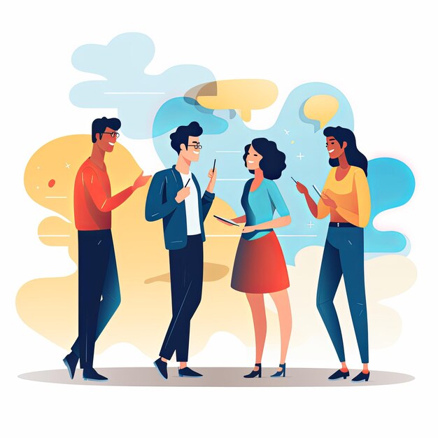 Foto flat vector style illustration a diverse group of people talking and collaborating on white background v 52 job id 760dcdfeaea845cdbf09109fe1b3e6d7