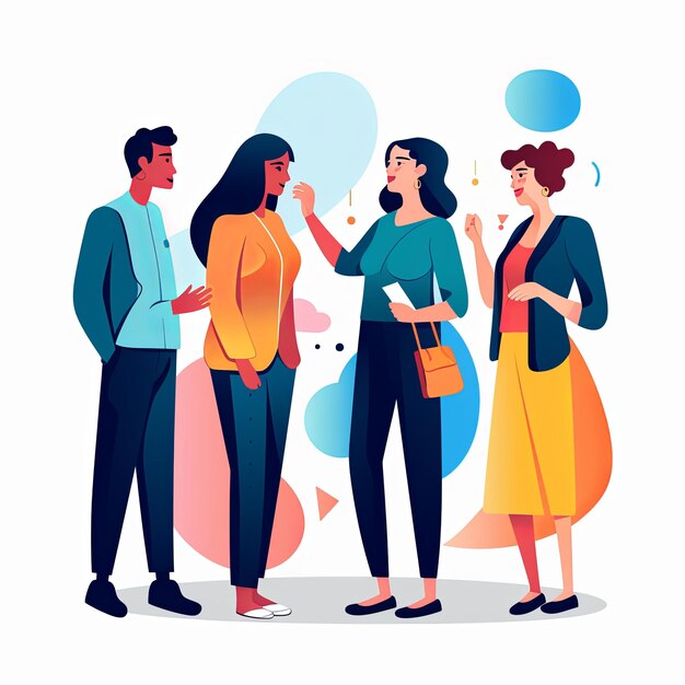 Foto flat vector style illustration a diverse group of people talking and collaborating on white background v 52 job id 803aed422eee4991a36be00642145fb9