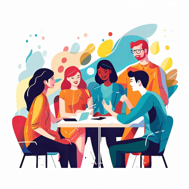 Foto flat vector style illustration a diverse group of people talking and collaborating on white background v 52 job id 85acd081e618486690bf52c3b8f3480d