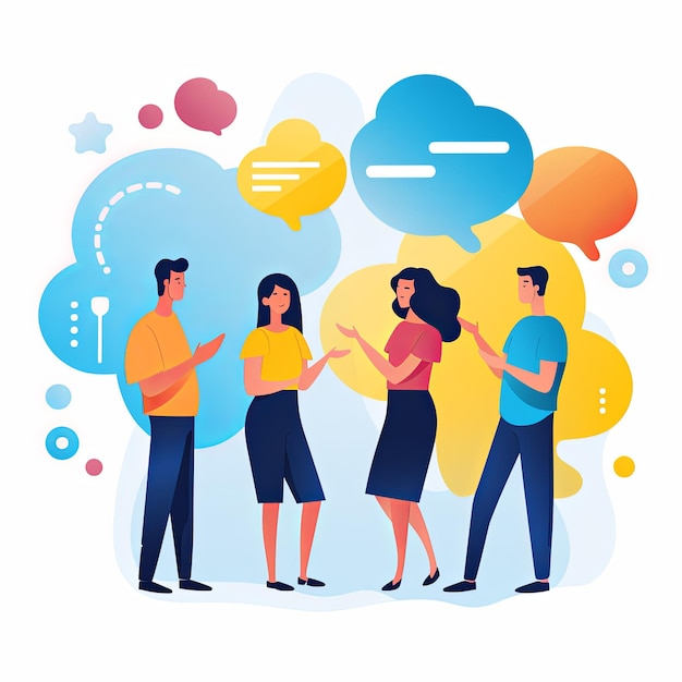 Foto flat vector style illustration a diverse group of people talking and collaborating