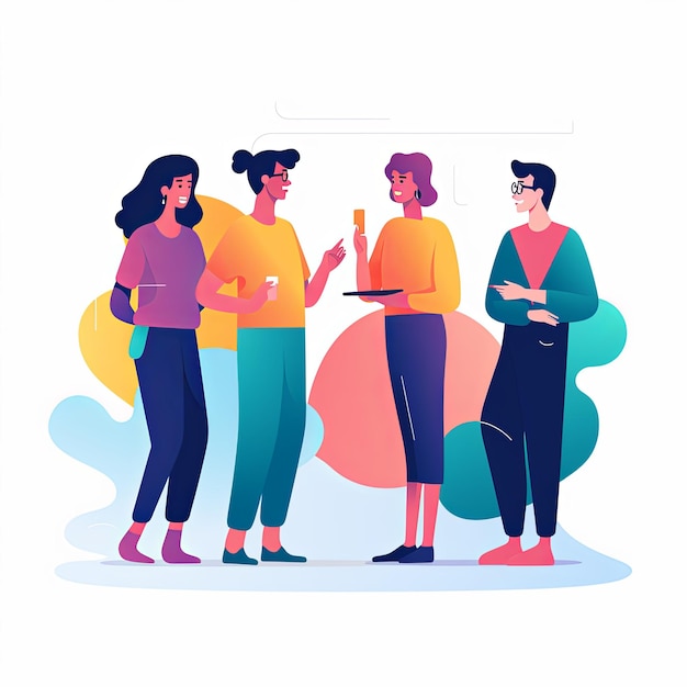 Foto flat vector style illustration a diverse group of people talking and collaborating