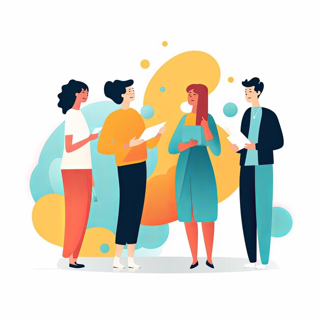 Foto flat vector style illustration a diverse group of people talking and collaborating on white background v 52 job id 071dc84f315940d2a9fa4da263fb443d