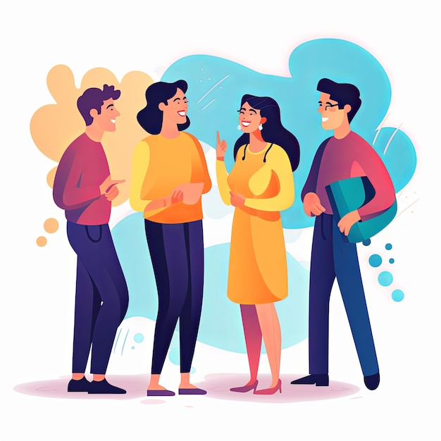 Foto flat vector style illustration a diverse group of people talking and collaborating on white background v 52 job id 61af8e33afd442968619c34f0b040f4e