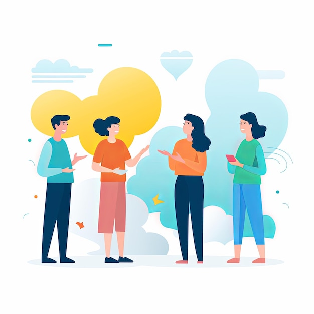 Foto flat vector style illustration a diverse group of people talking and collaborating