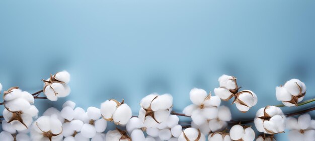 Foto flatlay de algodón blanco maduro sobre fondo azul claro foto de stock de alta calidad para proyectos creativos