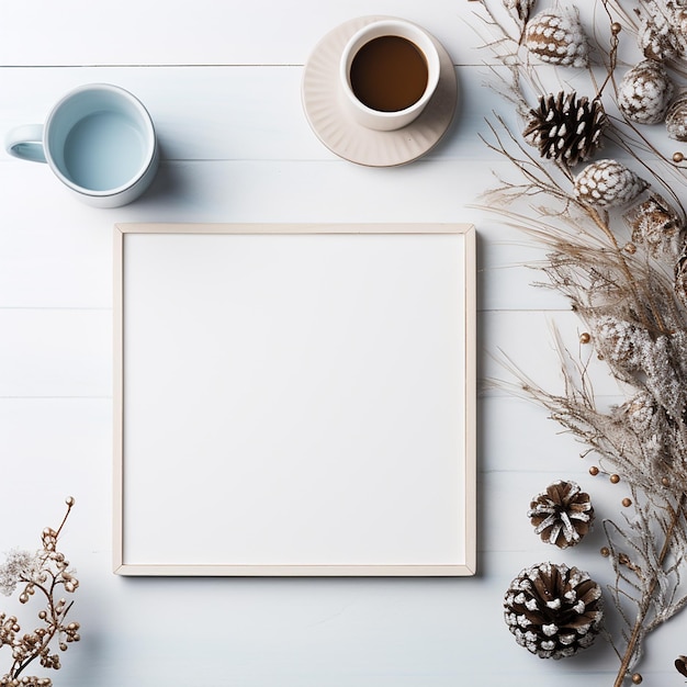 Foto flatlay de inverno vazio com no meio para exibição de produtos