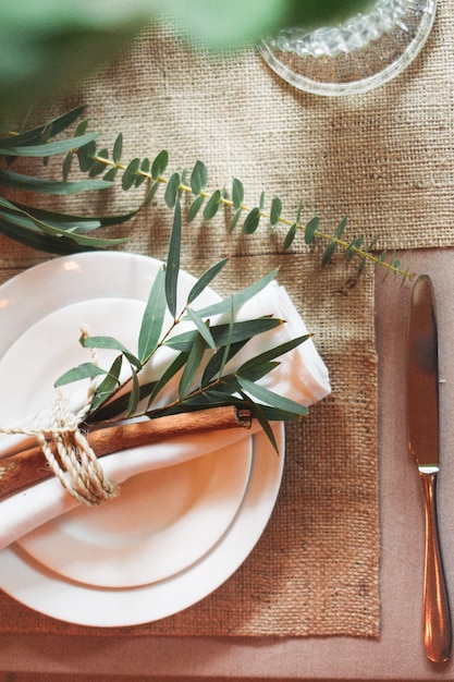 Flatlay de decoración de mesa