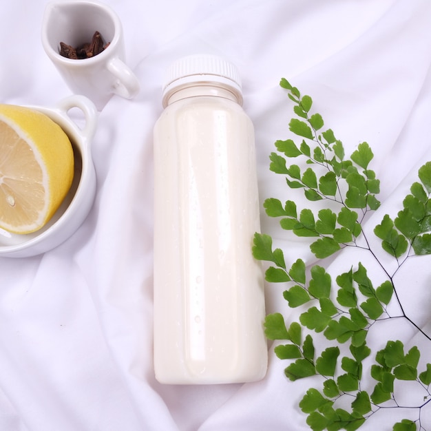 Foto flatlays de leche