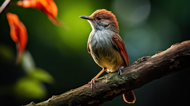 Flattervogel sitzt auf einem Zweig im Regenwald