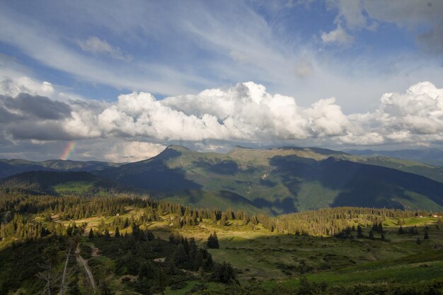 Flaumige Wolken über Tallandschaftsfoto